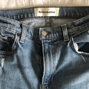 Reformation high rise flared ankle crop jeans